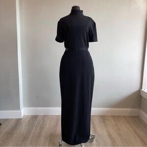 Vintage Cutout Mesh Black Maxi Short Sleeve Dress 90s Witchy Glam Mod Retro LBD